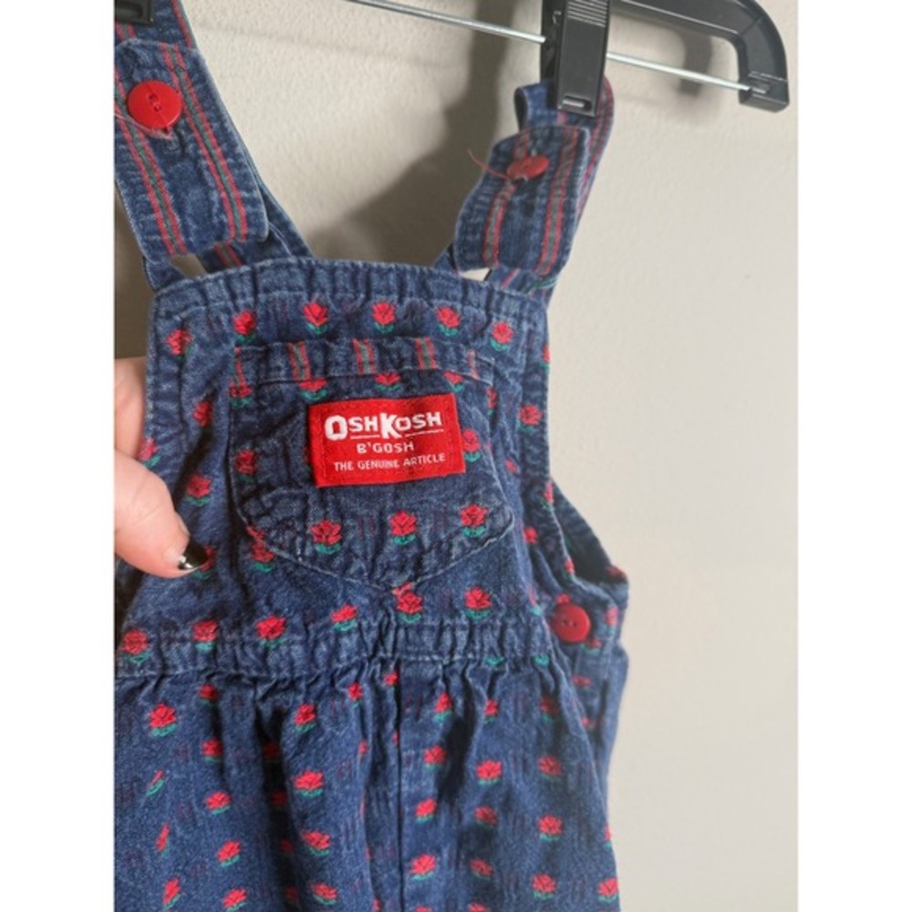 OshKosh B'Gosh Girls 18M Blue Red Vintage Floral‎ Denim Overalls Retro Casual